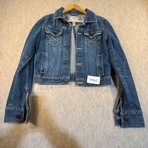 Aeropostale Womens Denim Jacket Medium Wash Cropped Star Embroidery Blue Small